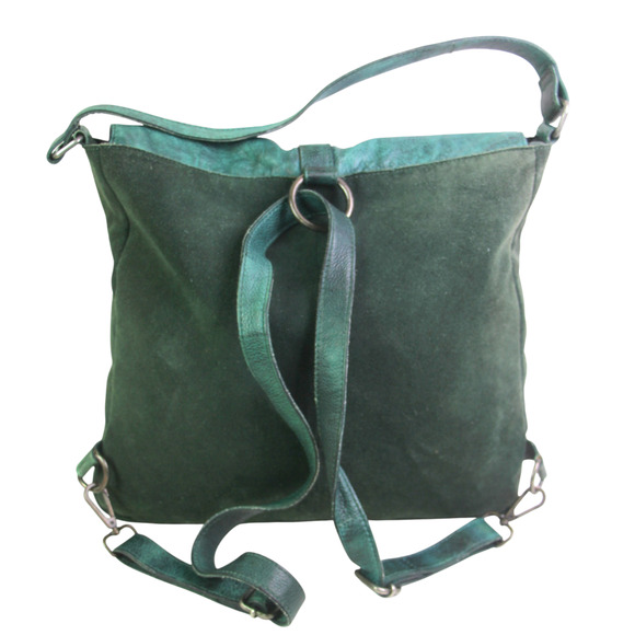 Free People DARK GREEN BLUE REAL LEATHER BACKPACK CONVERTIBLE SHOULDER BAG PURSE main image 13